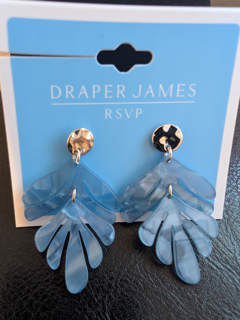 Draper James Light blue translucent, leaf-inspired statement earrings